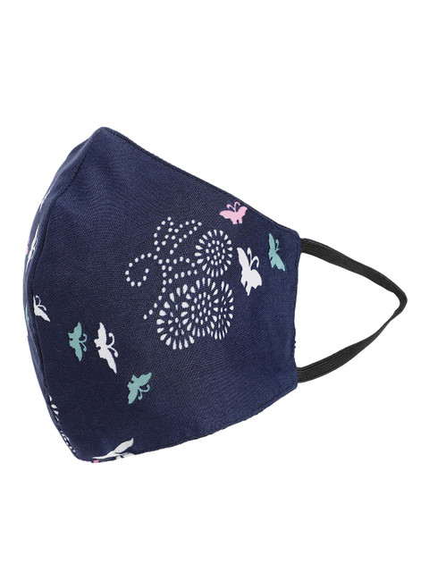

THREAD MUSTER Women Navy Blue & White Printed 3-Ply Reusable Cotton Cloth Face Mask