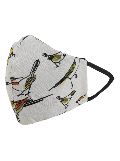 

THREAD MUSTER Women White & Orange Printed 3-Ply Reusable Cotton Cloth Mask