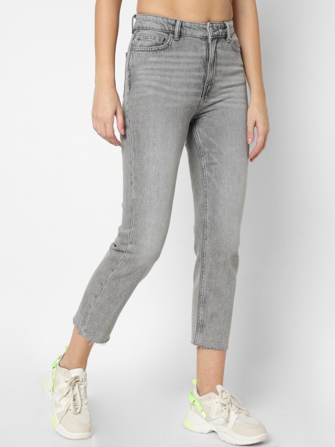 

ONLY Women Grey Straight Fit High-Rise Low Distress Heavy Fade Jeans