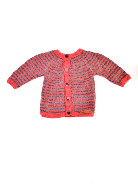 

The Original Knit Unisex Kids Red & Grey Striped Cardigan
