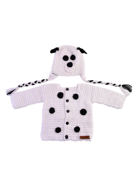

The Original Knit Unisex Kids White & Black Colourblocked Cardigan With Head Cap