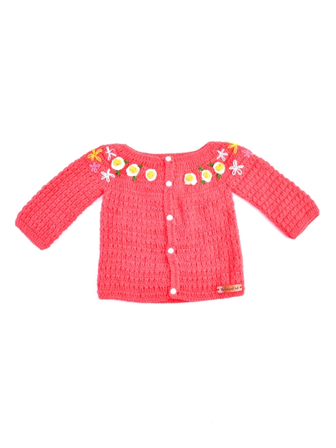 

The Original Knit Girls Coral & White Handmade Sweater