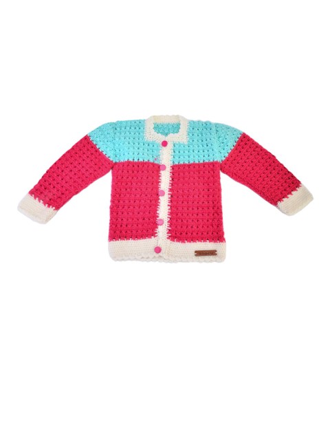 

The Original Knit Unisex Kids Pink & Blue Ribbed Front Open Sweater
