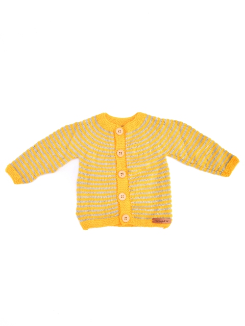 

The Original Knit Unisex Kids Yellow & Grey Striped Cardigan