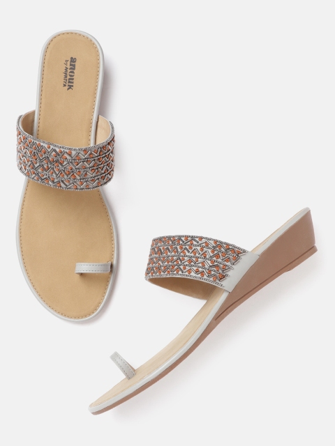 

Anouk Grey & Brown Embellished Wedges