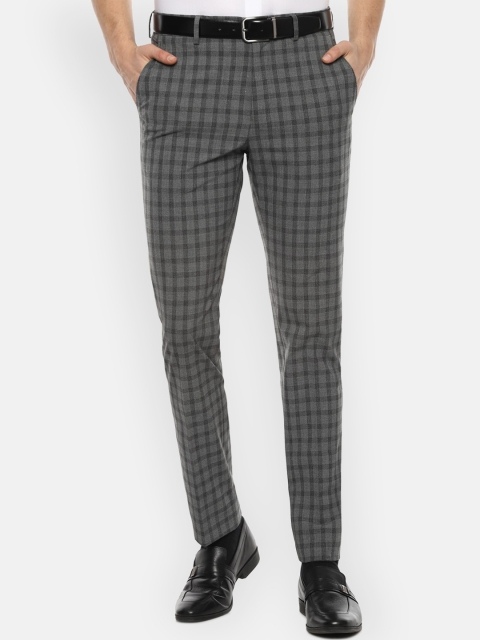 

Louis Philippe Men Grey Checked Slim Fit Formal Trousers