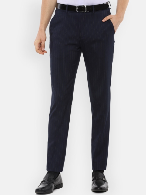 

Louis Philippe Men Navy Blue Striped Slim Fit Formal Trousers