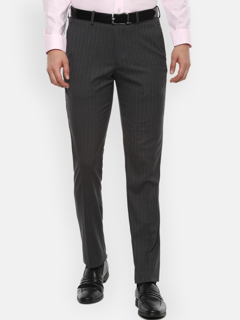 

Louis Philippe Men Grey Striped Slim Fit Formal Trousers
