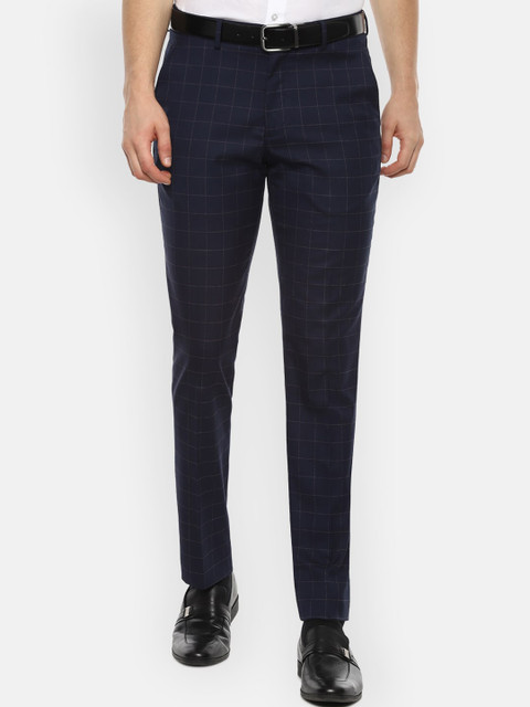 

Louis Philippe Men Navy Blue Checked Slim Fit Formal Trousers
