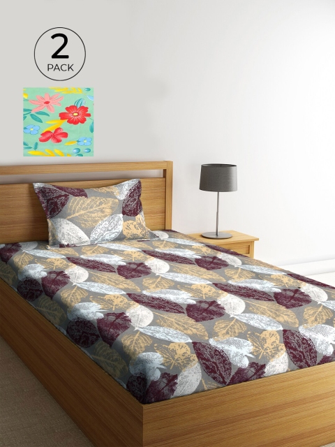 

KLOTTHE Unisex Set of 2 Printed Single Bedsheet with 2 Pillow Covers, Sea green