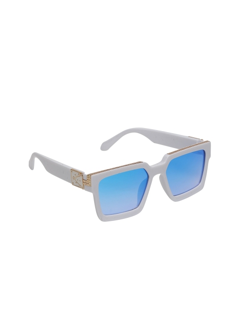 

Swiss Design Unisex Blue Lens & White Square Sunglasses with UV Protected Lens