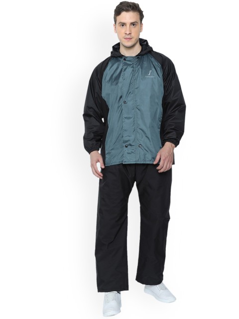 

FabSeasons Unisex Black & Green Colourblocked Waterproof Rain Suit