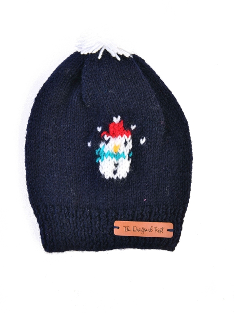 

The Original Knit Unisex Kids Navy Blue & White Self Design Beanie Cap