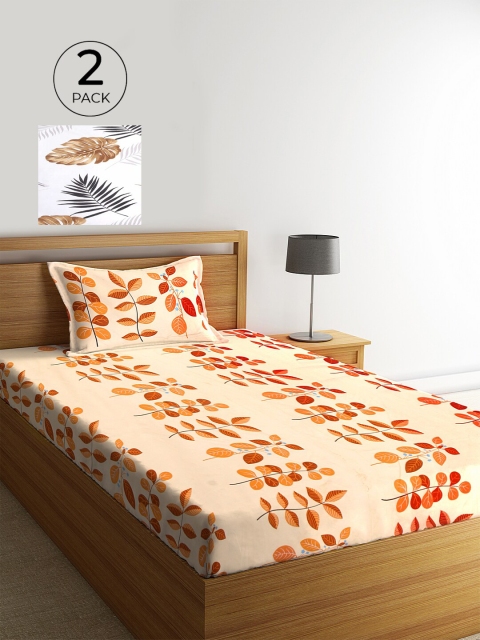 

KLOTTHE Unisex Set of 2 Printed Single Bedsheet with 2 Pillow Covers, Beige