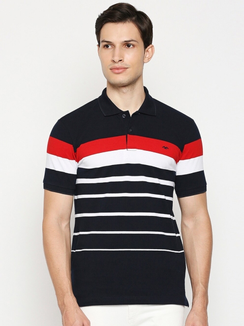 

Mufti Men Navy Blue Striped Polo Collar Slim Fit Pure Cotton T-shirt