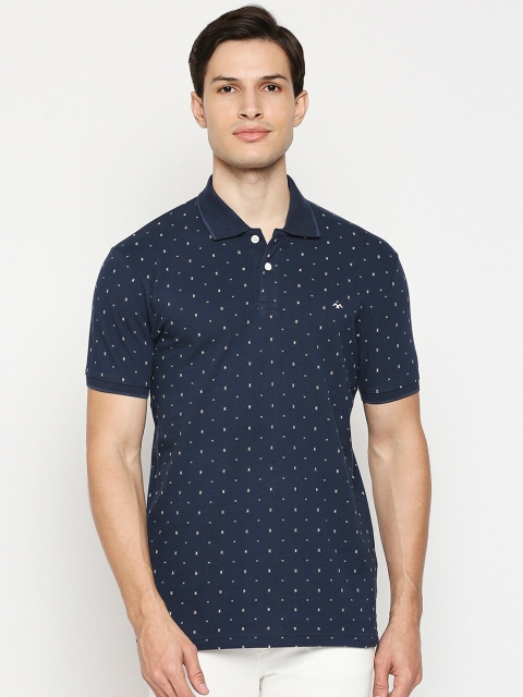 

Mufti Men Navy Blue Printed Polo Collar Slim Fit Cotton Pure Cotton T-shirt