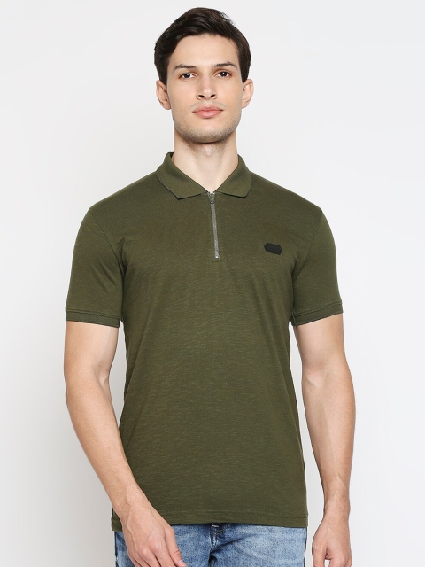 

Mufti Men Olive Green Polo Collar Slim Fit Cotton T-shirt