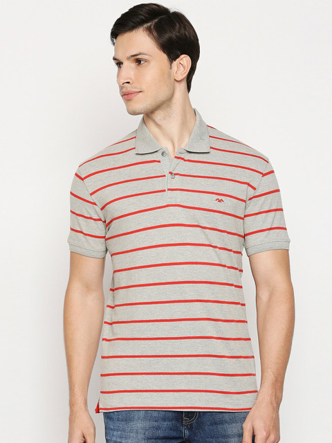 

Mufti Men Grey Red Striped Polo Collar Slim Fit Cotton Pure Cotton T-shirt