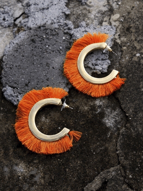 

Bellofox Gold & Orange Circular Tassel Hoop Earrings