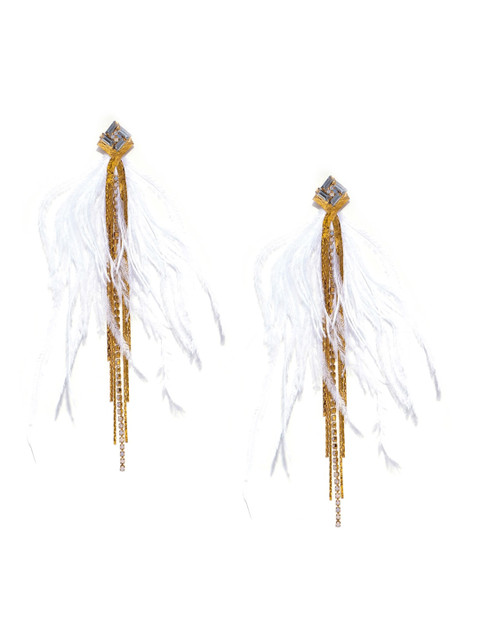 

Bellofox Gold-Toned & White Tasselled Contemporary Drop Earrings