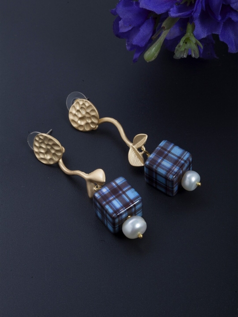 

DIVA WALK Gold-Plated Navy Blue & White Handcrafted Contemporary Drop Earrings