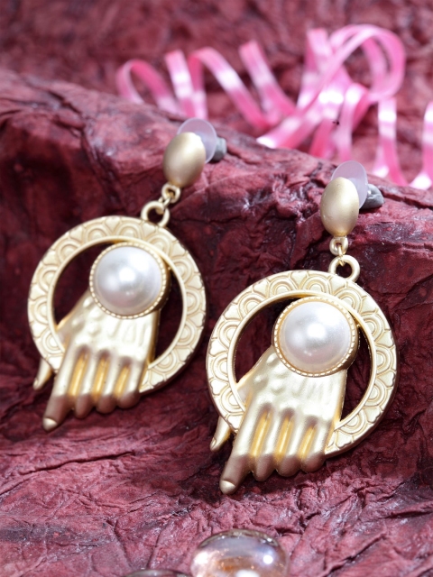 

DIVA WALK Gold-Plated & White Handcrafted Quirky Drop Earrings