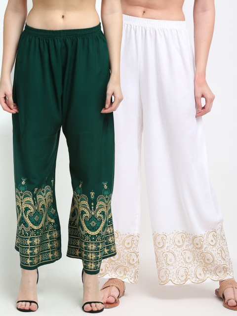 

TAG 7 Women White & Green 2 Ethnic Motifs Printed Ethnic Palazzos