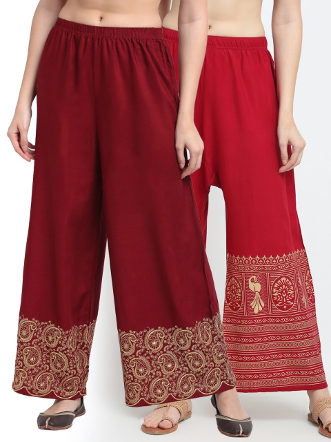 

TAG 7 Women Pack Of 2 Ethnic Motifs Printed Ethnic Palazzos, Maroon