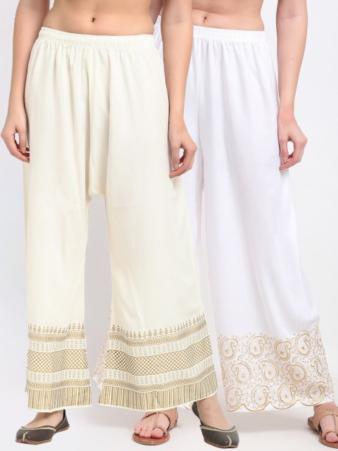 

TAG 7 Women Pack Of 2 Ethnic Motifs Printed Ethnic Palazzos, White