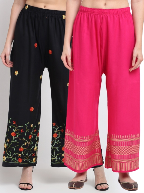 

TAG 7 Women Black & Magenta Pack of 2 Ethnic Motifs Printed Ethnic Palazzos