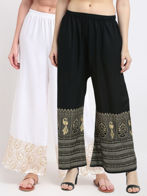 

TAG 7 Women Pack Of 2 Black & White Ethnic Motifs Printed Wide Leg Palazzos