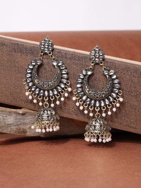 

ANIKAS CREATION Gold Plated Gunmetal-Toned Circular Jhumkas Earrings, Metallic