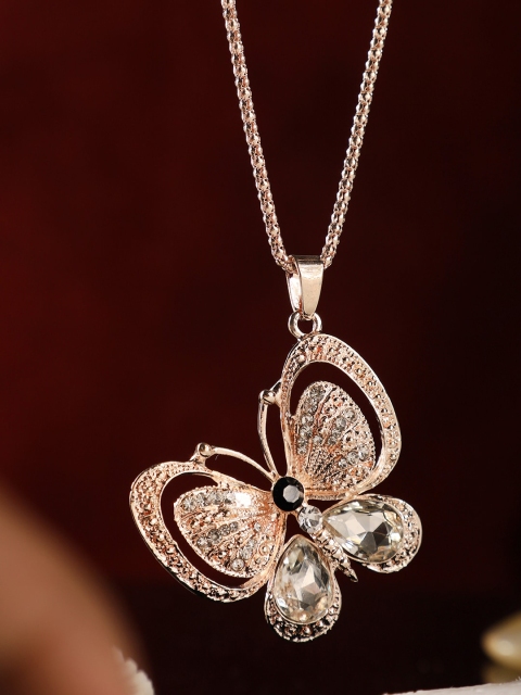 

ANIKAS CREATION Rose Gold-Plated White & Black AD-Studded Handcrafted Pendant With Chain