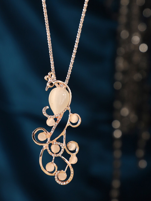 

ANIKAS CREATION Rose Gold-Plated AD-Studded Handcrafted Pendant With Chain