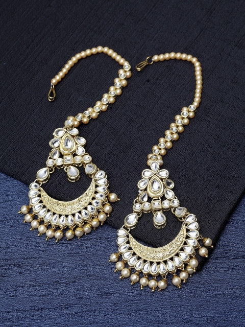 

ANIKAS CREATION Gold-Plated White Contemporary Chandbalis Earrings