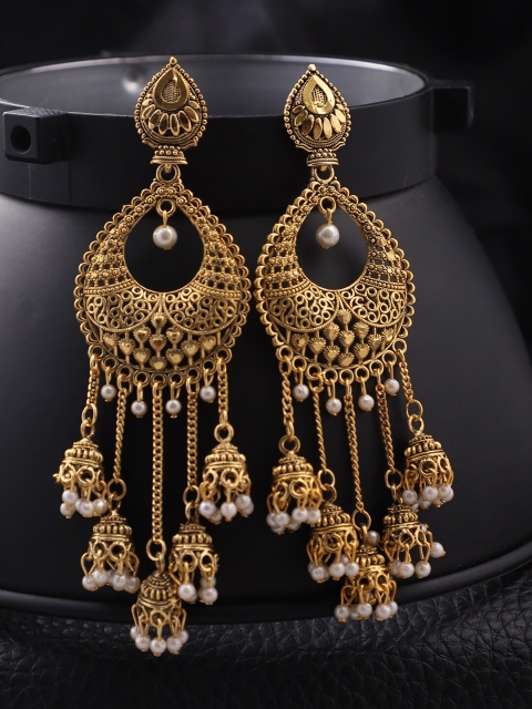 

ANIKAS CREATION Gold-Plated Contemporary Drop Earrings