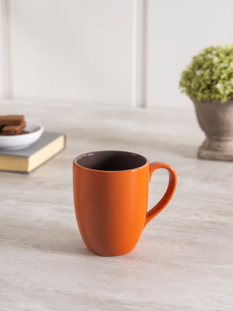 

Pure Home and Living Set Of 6 Orange Solid Ceramic Glossy Mugs