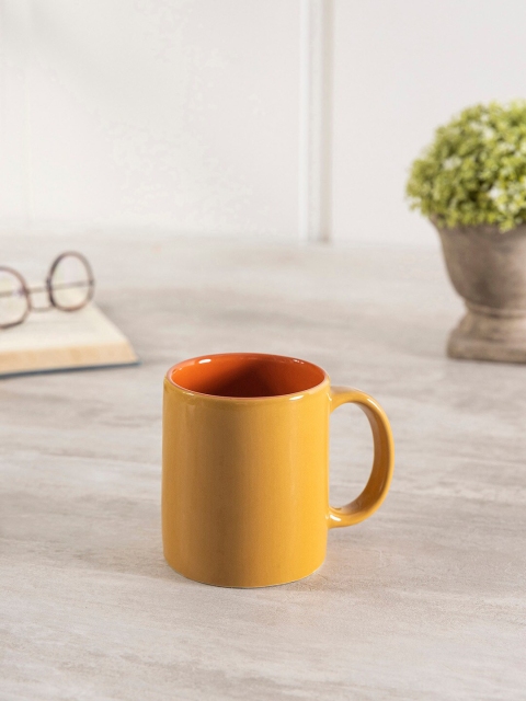 

Pure Home and Living Set Of 6 Yellow & Orange Solid Ceramic Glossy Mugs