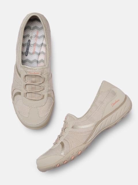 

Skechers Women Beige PROUD MOMENT Textured Leather Slip-On Sneakers