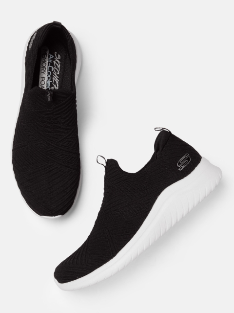 

Skechers Women Black Woven Design Ultra Flex 2.0- Stunning Surpr Slip-On Sneakers