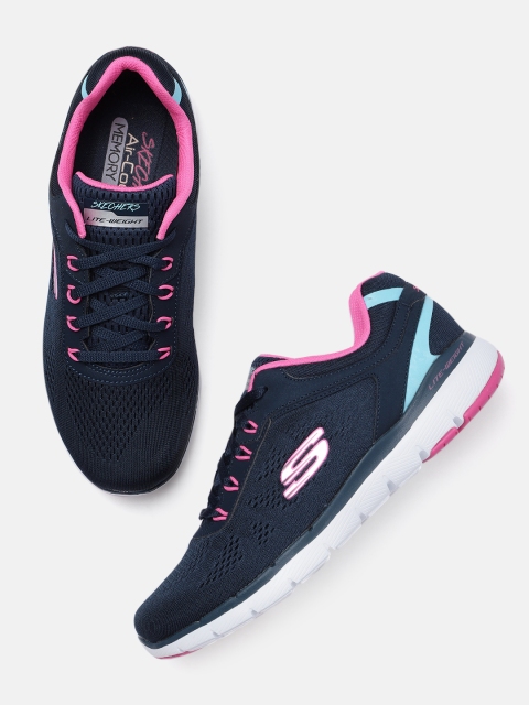 

Skechers Women Navy Blue & Pink Solid Regular Flex Appeal 3.0 Lightweight Sneakers