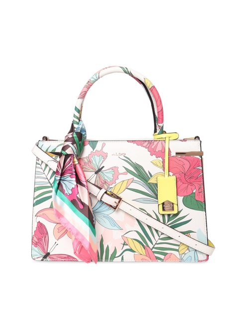 

ALDO White Floral Printed PU Structured Handheld Bag