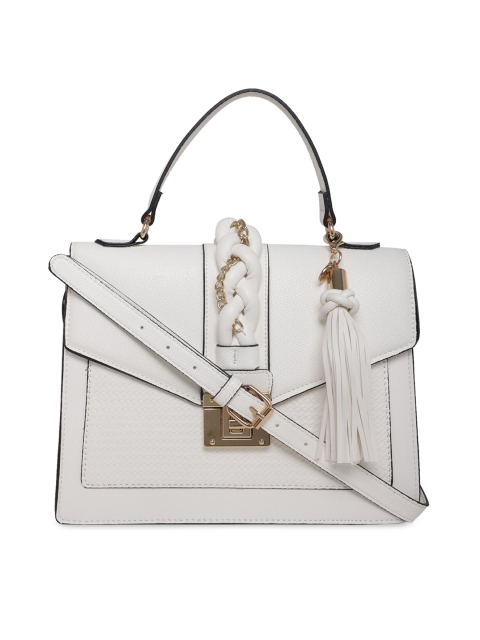 

ALDO White Embellished PU Structured Satchel with Tasselled