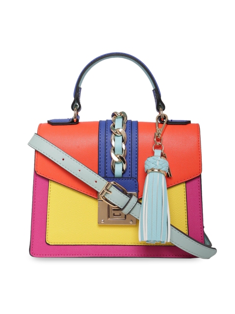 

ALDO Orange Colourblocked PU Structured Satchel with Tasselled