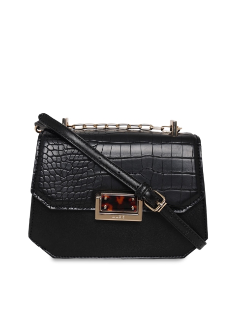 

ALDO Black Animal Textured PU Structured Sling Bag