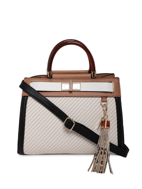 

ALDO Beige Textured PU Swagger Handheld Bag with Tasselled
