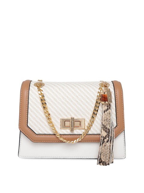 

ALDO Beige Textured PU Structured Sling Bag with Tasselled