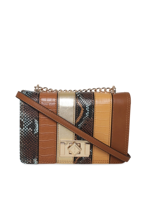 

ALDO Brown Colourblocked PU Swagger Sling Bag
