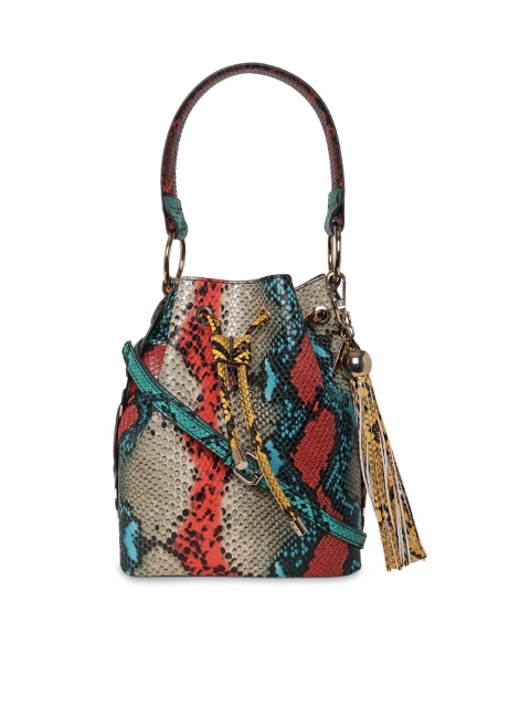

ALDO Multicoloured Animal Textured PU Bucket Hobo Bag with Tasselled, Multi