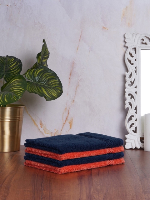 

SPACES Set Of 4 Solid 600 GSM Pure Cotton Hand Towels, Blue